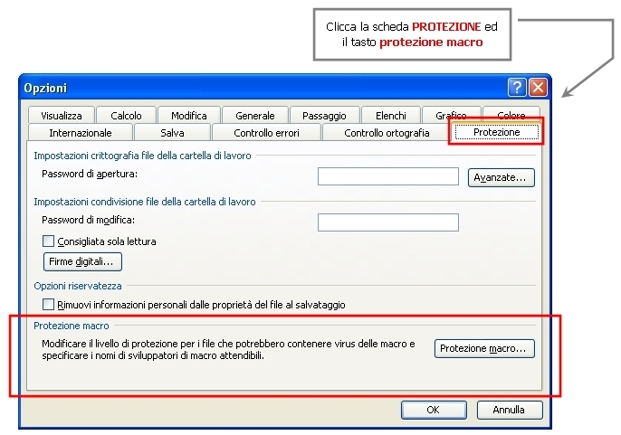 Menu strumenti opzioni